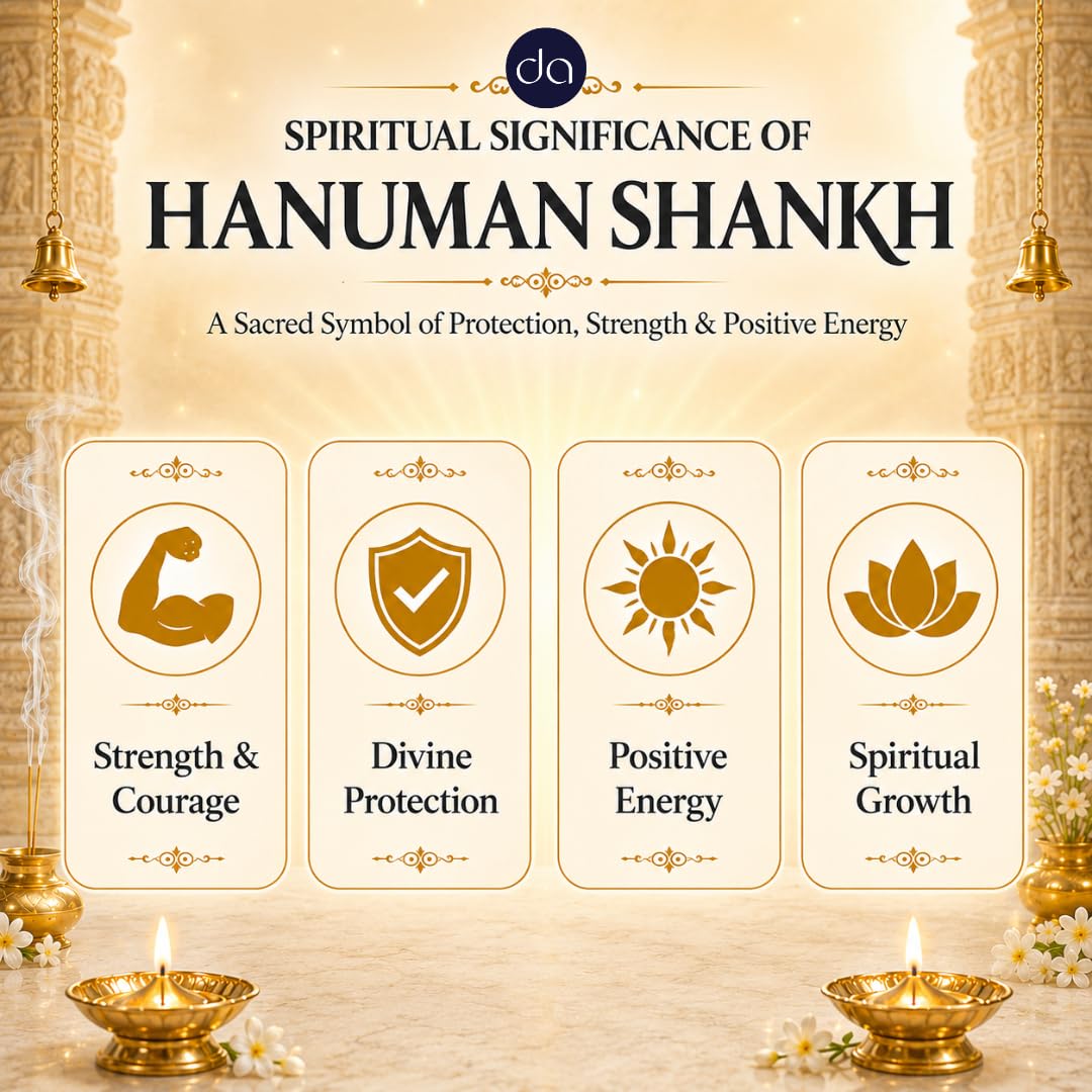 Dev Aastha 999 Silver & 24K Gold Plated Hanuman Shankh - 4.6 Inch Showpeice | Bajrangbali Dual-Tone Conch Shell for Puja Room, A Decorative Hanuman Gift