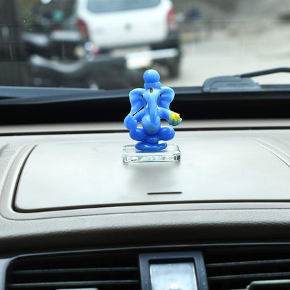 Glass Ganesh Idol for Car Dash Board (Blue, 8.5cm x 5 cm)