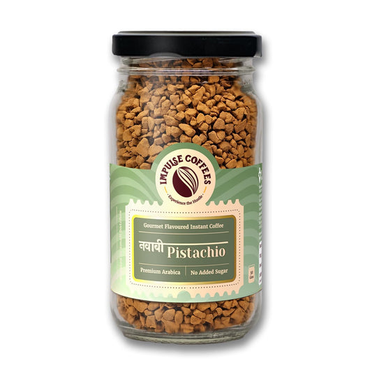 Impulse Coffees Nawabi Pistachio Instant Coffee Powder | Pistachio Flavour, Freeze-Dried Arabica, Smooth Taste, Rich Aroma | 50g