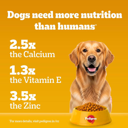 Pedigree Adult & Puppy Dry Dog Food, 100% Vegetarian, 1 kg, Contains 37 Essential Nutrients, 100% Complete & Balanced Food for Adult Dogs