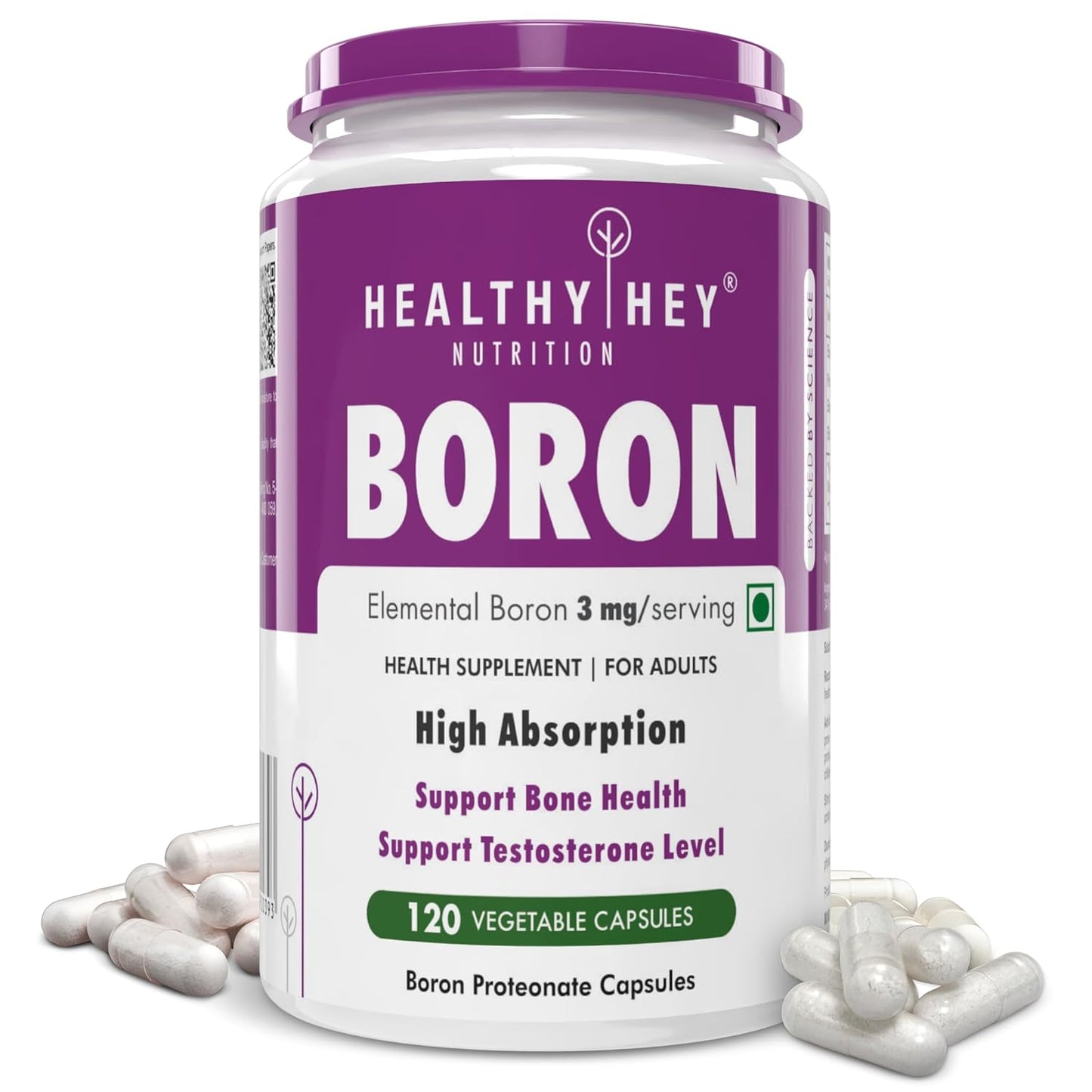 Boron supplement container with 'Healthy Hey Nutrition' branding on a white background