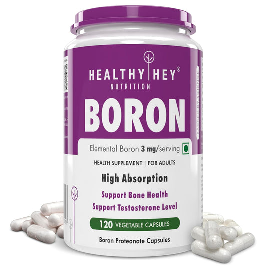 Boron supplement container with 'Healthy Hey Nutrition' branding on a white background