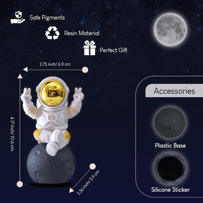 Astronaut Figurine Showpiece for Home Décor, Office Desk, Car Dashboard & Table Decoration | Space Astronaut Statue Collectible Gift for Home, Room & Workspace (Sitting on Moon Golden Large)