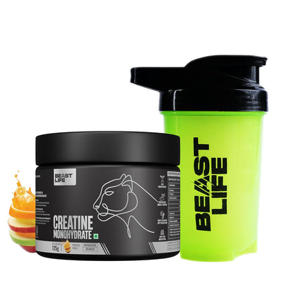BeastLife Micronised Creatine Monohydrate with Free Shaker | 125g | 33 Servings | Tropical Tango | NABL Lab Tested | Rapid Absorption for Muscle Strength & Athletic Performance | Super Micronised Creatine Powder