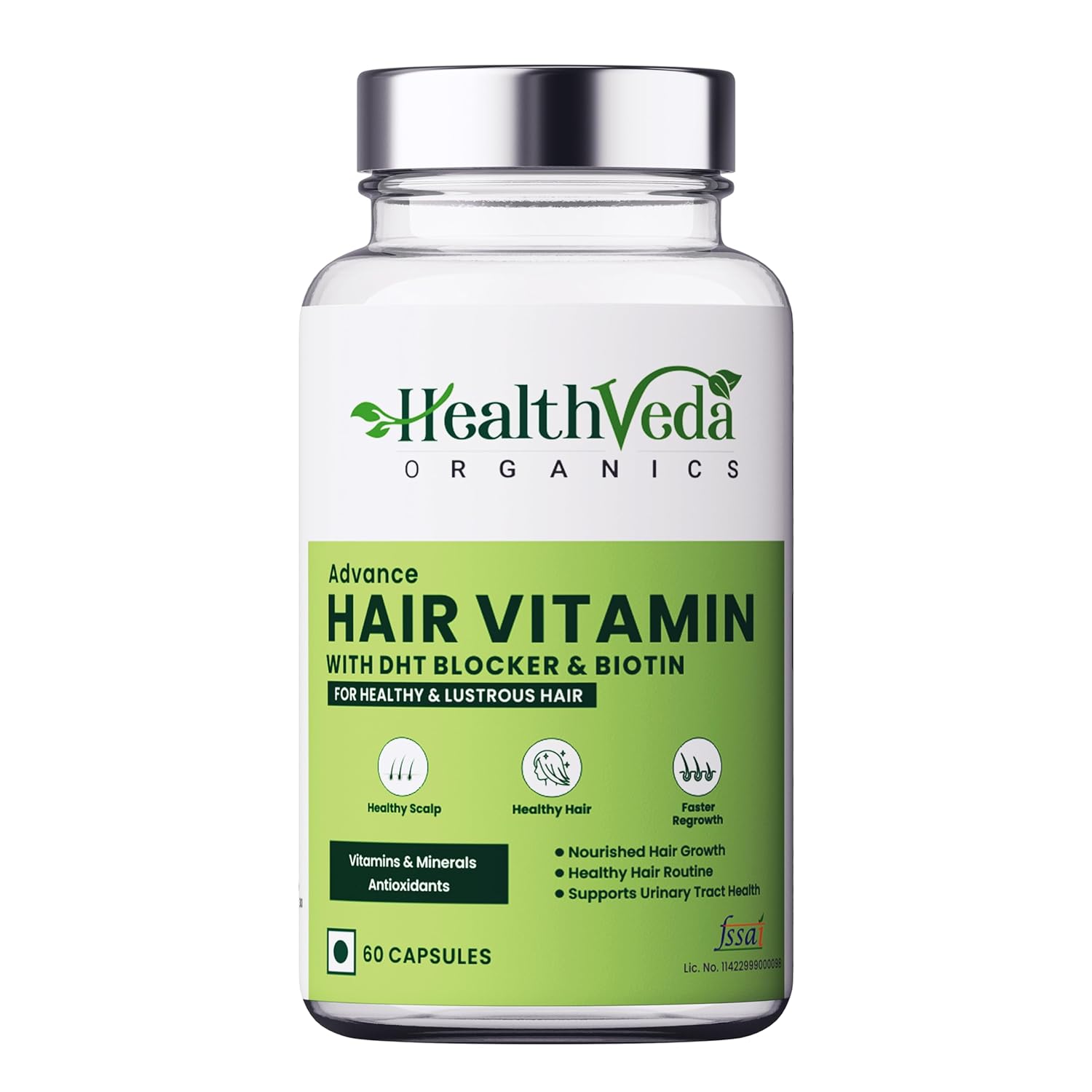 Zephivo HEALTH VEDA ORGANICS PRIVATE LIMITED Advance Hair Vitamin with DHT Blocker & Biotin | For Better Hair Growth & Hair Fall Control | Stimulates Hair follicles | For Men & Women - 60 Veg Capsules