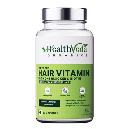 Zephivo HEALTH VEDA ORGANICS PRIVATE LIMITED Advance Hair Vitamin with DHT Blocker & Biotin | For Better Hair Growth & Hair Fall Control | Stimulates Hair follicles | For Men & Women - 60 Veg Capsules