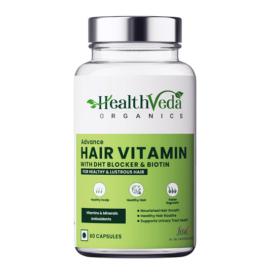 Zephivo HEALTH VEDA ORGANICS PRIVATE LIMITED Advance Hair Vitamin with DHT Blocker & Biotin | For Better Hair Growth & Hair Fall Control | Stimulates Hair follicles | For Men & Women - 60 Veg Capsules