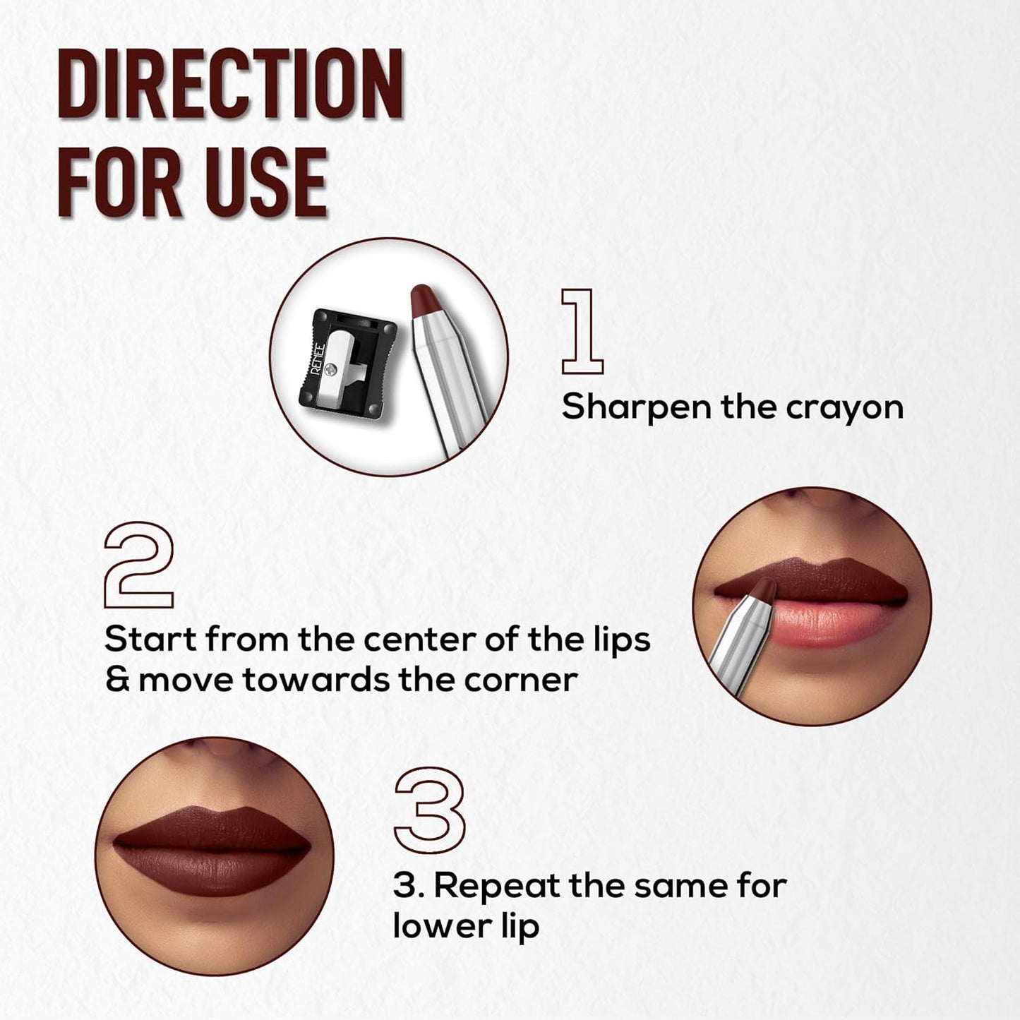 RENEE Colorlock Transfer Not Lip Crayon with Sharpener, SPF 20, Waterproof, Smudgeproof, Lightweight & Long Lasting, Intense Color Payoff with Ultra Matte Finish, Enriched with Vitamin E, Desire 3gm