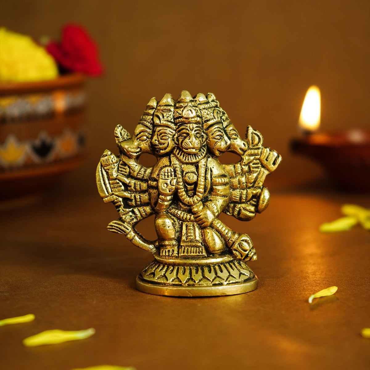 100% Pure Brass Panchmukhi Hanuman (Size: 6 cm) | Panchmukhi Hanuman Murti for Door Entrance | Panch Mukhi Hanuman Ji for Car Dashboard | Vastu Protection from Evil Eye