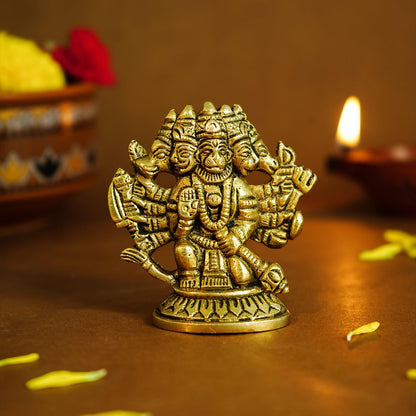 100% Pure Brass Panchmukhi Hanuman (Size: 6 cm) | Panchmukhi Hanuman Murti for Door Entrance | Panch Mukhi Hanuman Ji for Car Dashboard | Vastu Protection from Evil Eye