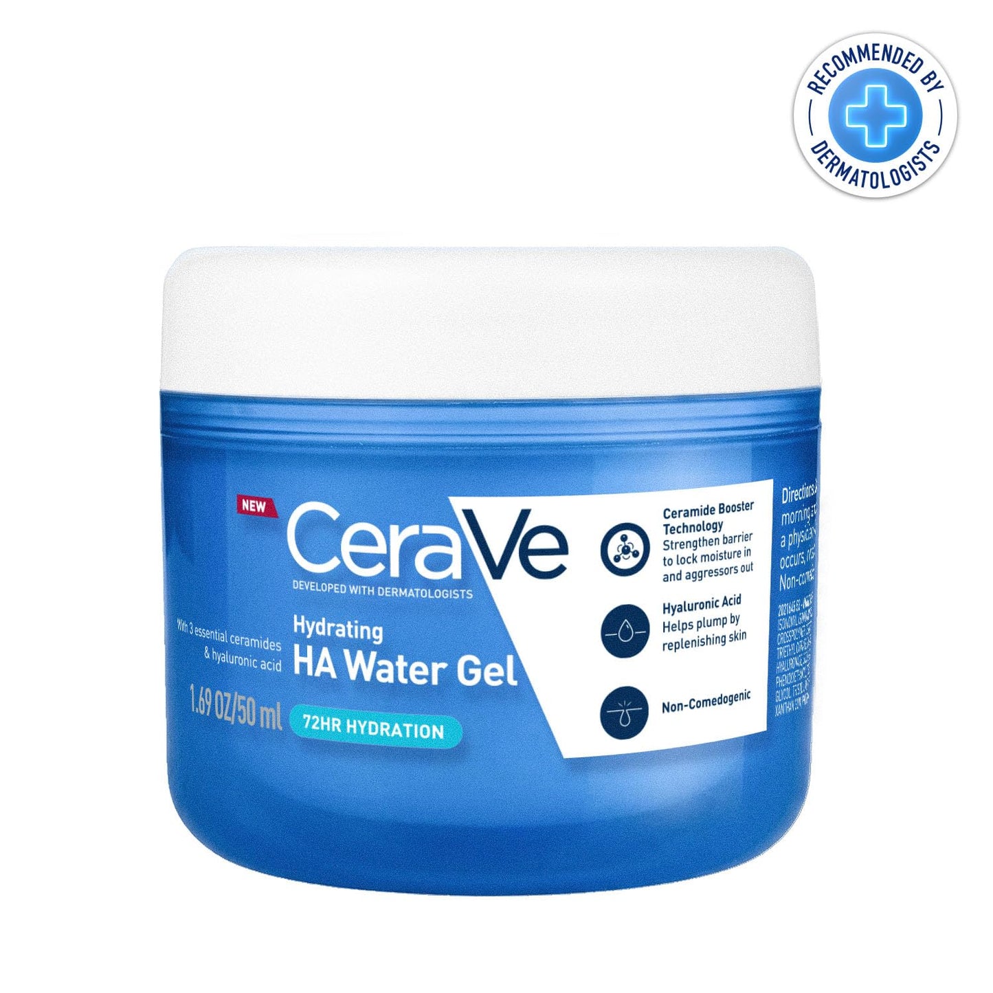 CeraVe HA Water Gel with Hyaluronic Acid, Ceramides & Niacinamide for Plumpy hydration|Oil-free gel moisturizer| 3 sec fast absorption| Dermat recommended for Women & Men| 50 ml