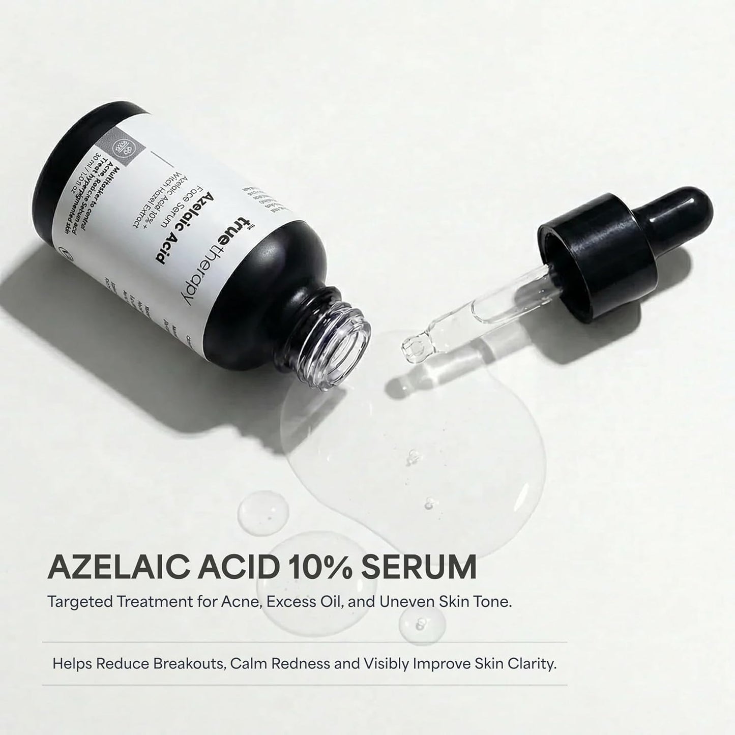 The True Therapy 10% Azelaic Acid Face Serum with Witch Hazel Extract for Anti-inflammatory, Cystic Acne, Rosacea, Hyperpigmentation, Reduce Redness, Excess Oil & Breakout – 30 ml