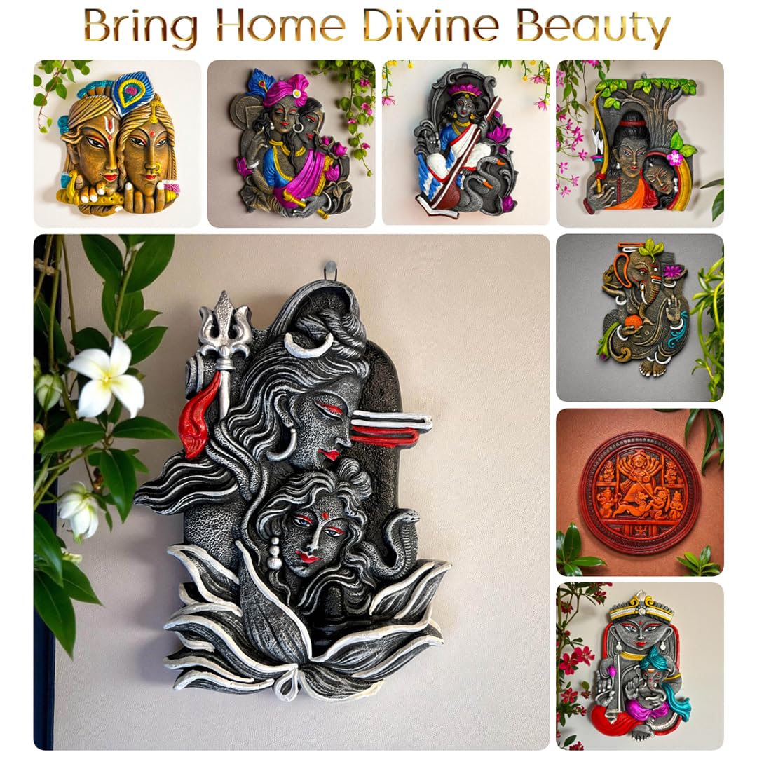 Shiv Parvati Terracotta Wall Hanging Idol Murti | Shivji Bholenath Mahadev Gauri Shankar Shambhu Wall Decor & Art for Home, Office, Mandir | Spiritual-Religious Gifting (27x21 CM)