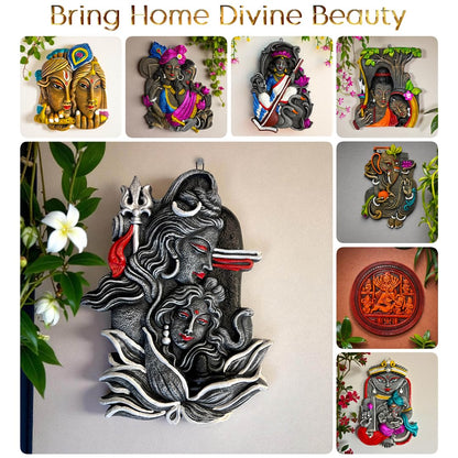 Shiv Parvati Terracotta Wall Hanging Idol Murti | Shivji Bholenath Mahadev Gauri Shankar Shambhu Wall Decor & Art for Home, Office, Mandir | Spiritual-Religious Gifting (27x21 CM)