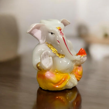 Lord Ganesha Idol for Car Dashboard | Composite Marble Ganesh | Available in White, Golden & Black | Small Sitting Ganpati Murti