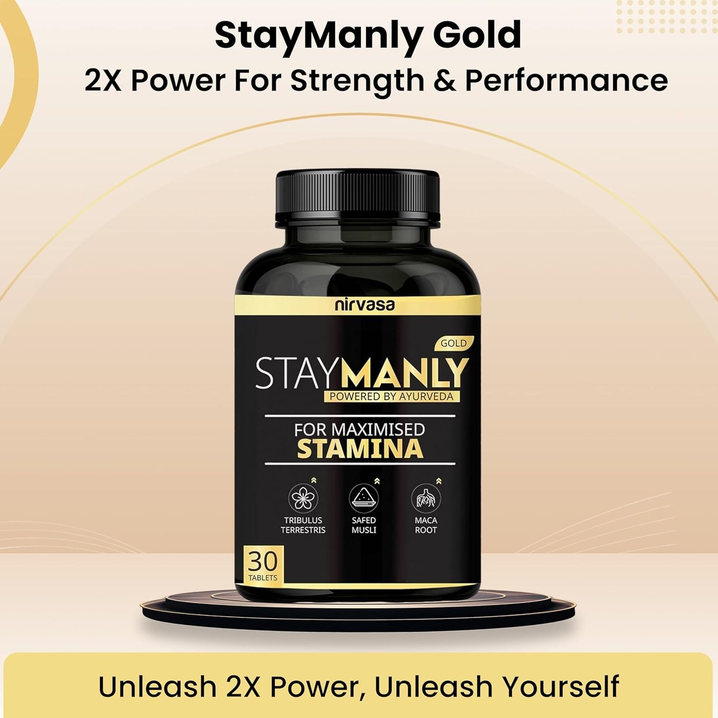 Nirvasa StayManly Gold Tablets (30 Tabs) | Ayurvedic Strength, Stamina & Performance Booster | Boosts Energy, Endurance & Vitality | Tribulus Terrestris, Ashwagandha, Safed Musli & Shilajit