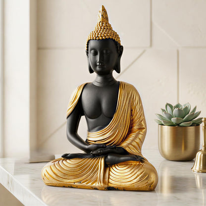 new Sitting Meditating Buddha Statue showpiece Idol Home Decor Items for Living Room and Gifts-GOL_BLK-DB13