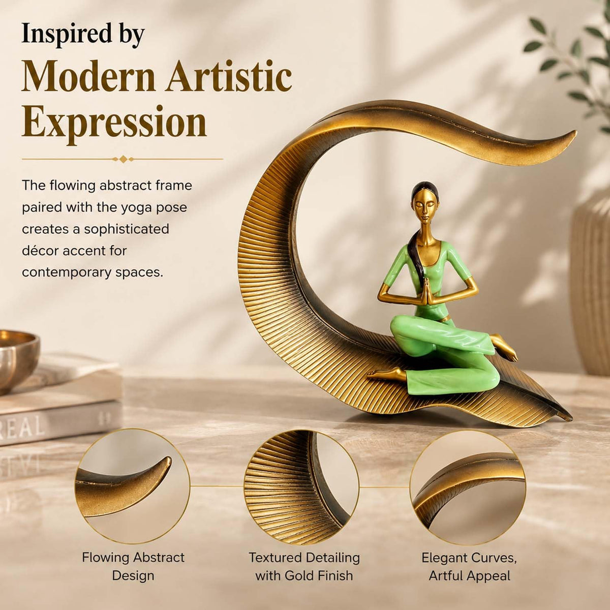 Yoga Lady Statue Polyresin Meditating Woman Figurine for Home & Office Décor 22Cm | Elegant Yoga Showpiece | Zen Décor | Namaste Meditation Idol | Decorative Woman Statue (Green)