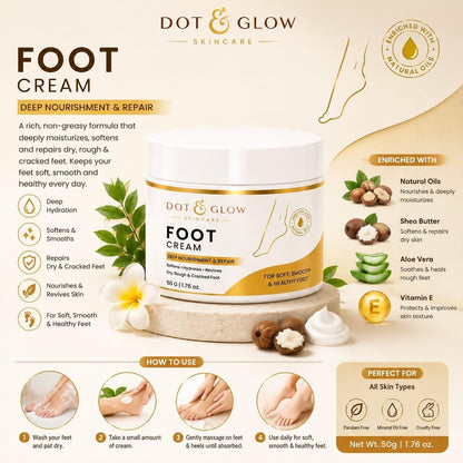 Dot & Glow Moisturizing Foot Cream 50g | Shea Butter, Aloe Vera & Vitamin E with Natural Oils | Hydrating Foot Care Cream for Dry, Rough & Cracked Feet | Men & Women