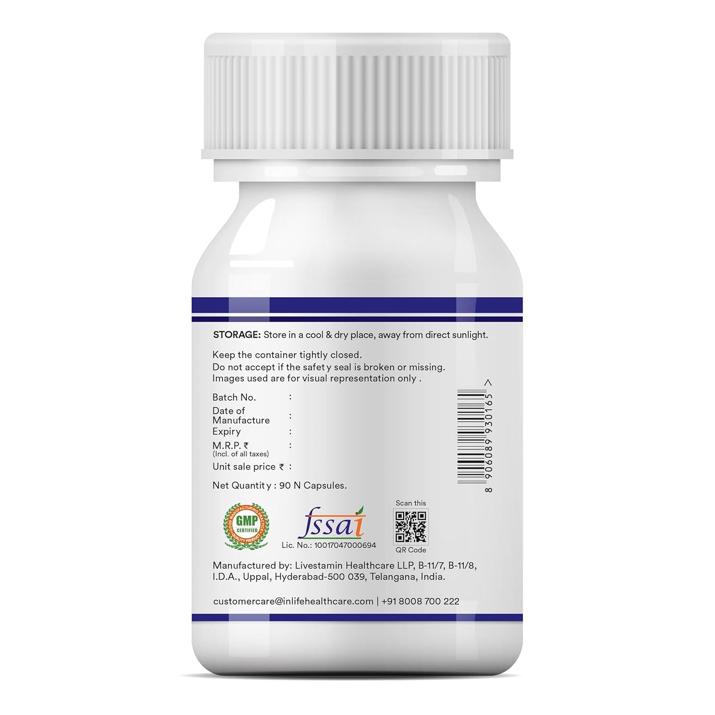 INLIFE Chitosan Supplement 1050 mg, per serving - 90 Capsules (Pack of 1)