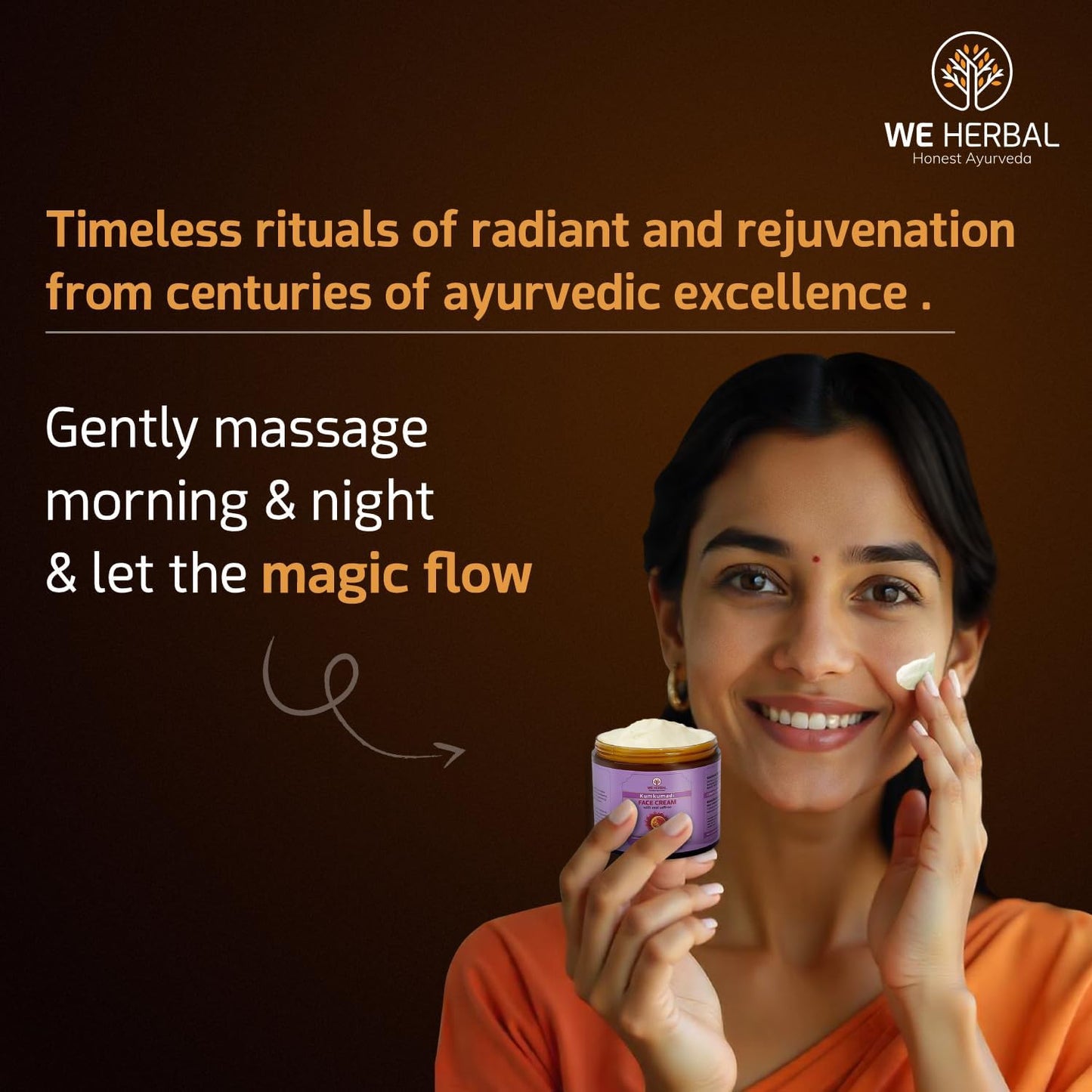WE HERBAL Kumkumadi Face Cream for Fairness, Radiant Glow, Skin Brightening & Firming, 50gm Ayurvedic Moisturizer with Natural Ingredients, No Artificial Chemicals, Fragrance or Colour