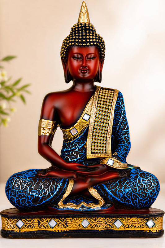 New Limited Edition 25 Centimetre Meditating Sitting Buddha Idol Statue showpiece Home Decor Decoration Items for Living Room and Gifts (Blue White Maroon)