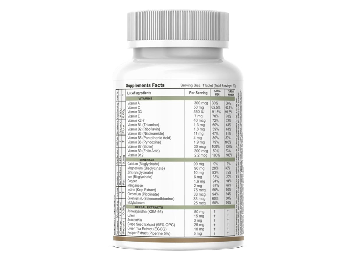 ZEOWELL Chewable Multivitamin Tablets for Men & Women | With Zinc, Magnesium, Vitamin B12, C, D3, Lutein, Zeaxanthin & Ashwagandha | Energy, Immunity & Eye Health | Sugar-Free - 60 Tablets (by LeeWell)