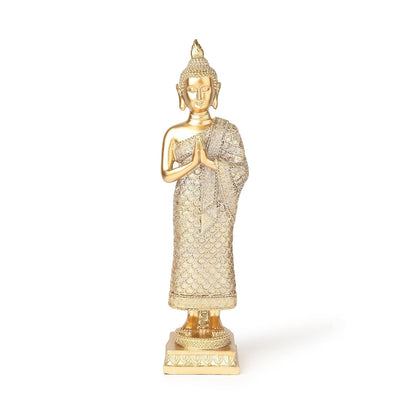 Buddha Idols for Home Decor | Show Piece for Living Room | Buddha Idol | Office Desk Decorative Items (Gold: L7xW8xH29 cm)