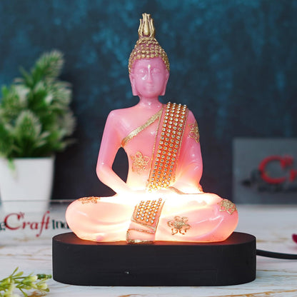 Pink and Golden Resin Handcrafted Meditating Lord Buddha Statue | Serene Home Decor for Living Rooms, Meditation Spaces, and Offices | Spiritual Gift for Diwali, Housewarming