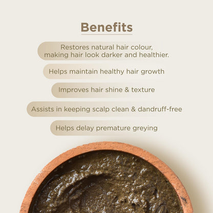 Text detailing benefits of a hair care product with a close-up of the product in the foreground.