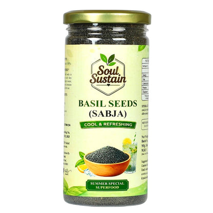 SoulSustain Basil Seeds Sabja Seeds for Drinks Falooda Detox Fiber Rich Tukmaria Seeds for Digestion Cooling Summer Drink Ingredient Natural Sweet Basil Seeds for Soaking Beverages, Basil (Sabja) Seeds)