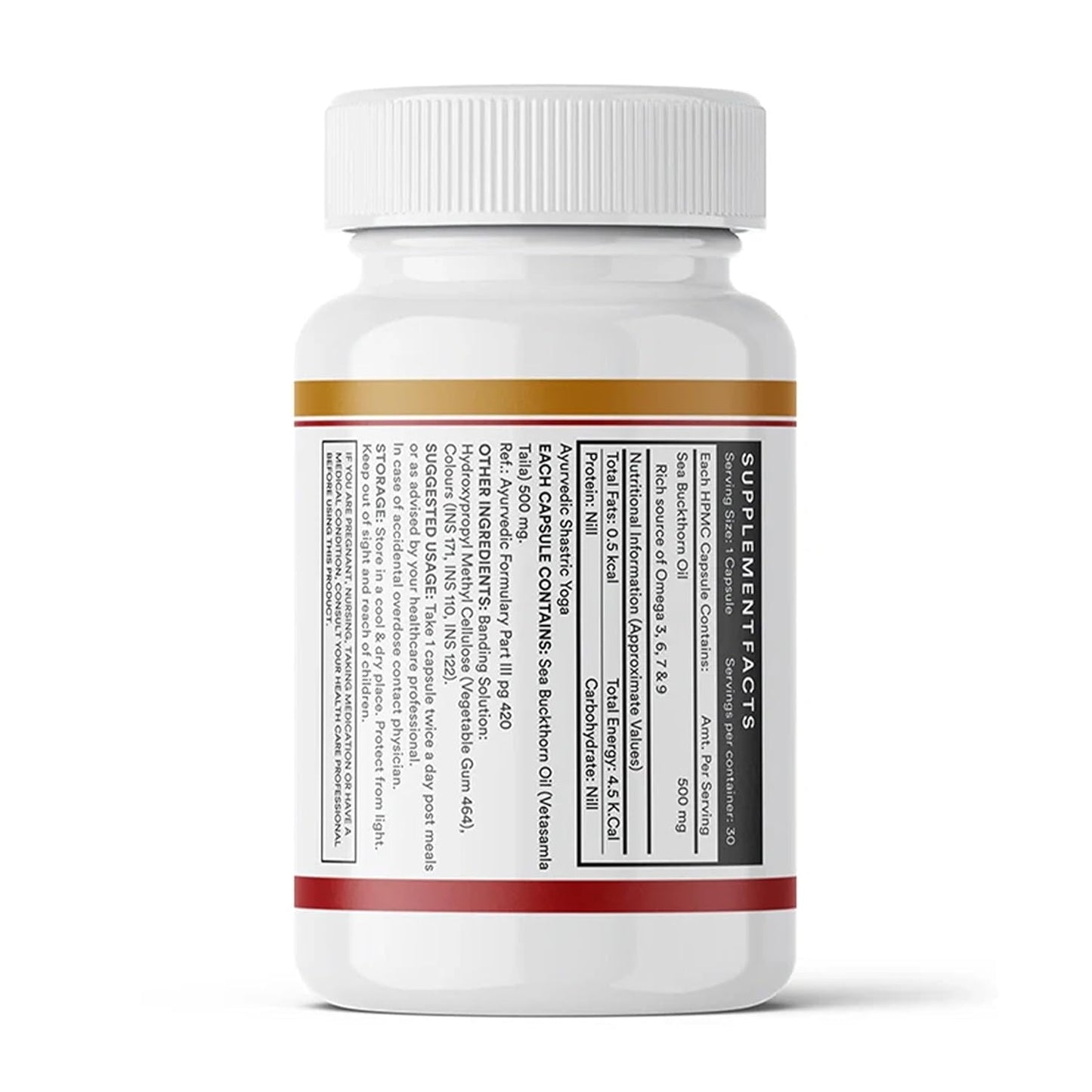 INLIFE Sea Buckthorn Oil Capsules 500mg | Omega 3 6 7 9 Supplement for Skin and Overall Wellness - 30 Liquid Filled Vegetarian Capsules (Pack of 1, 30)