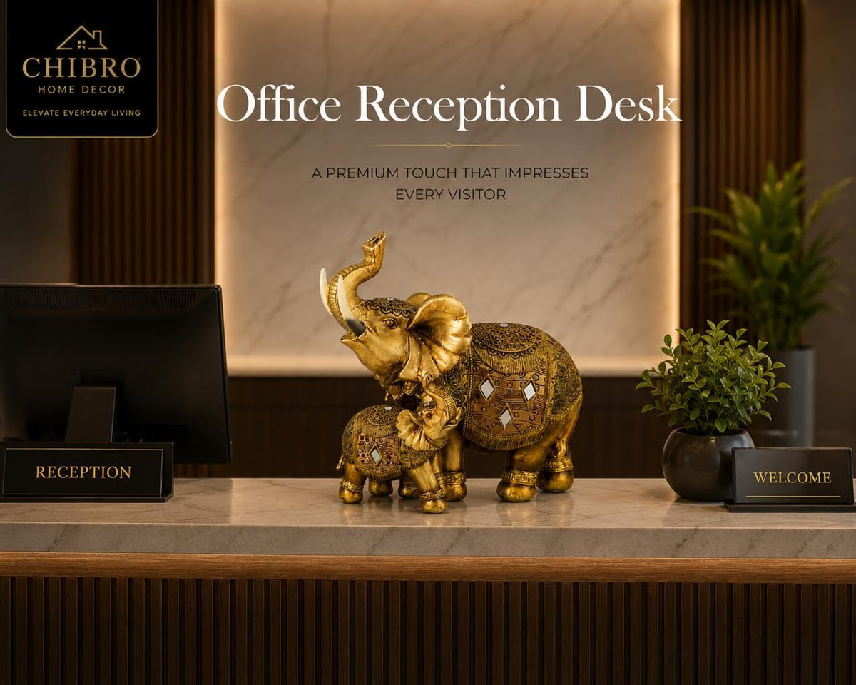 Decorative Elephant Showpiece for Home Décor | Resin Lucky Elephant Statue with Mother & Baby Design | Tabletop Feng Shui Good Luck Idol (Baby Elephant with Mother)