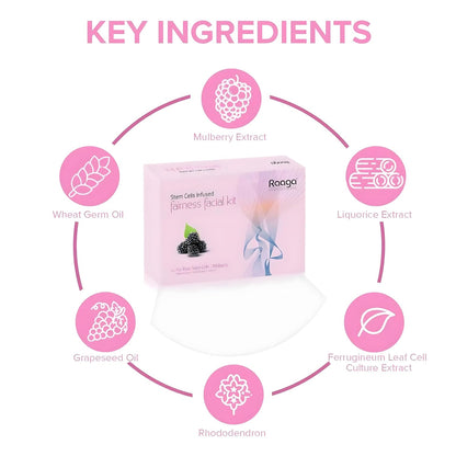 Raaga Professional Fairness Facial Kit | Infused with Alp Rose Stem Cells & Mulberry | Instant Glow & Skin Brightening | 61g