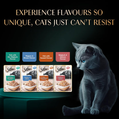 Sheba Rich Premium Adult (1+ Years) Wet Cat Food, Maguro & Bream Flavour, 35 g Pouch (Pack of 12), High-moisture wet food for healthy hydration