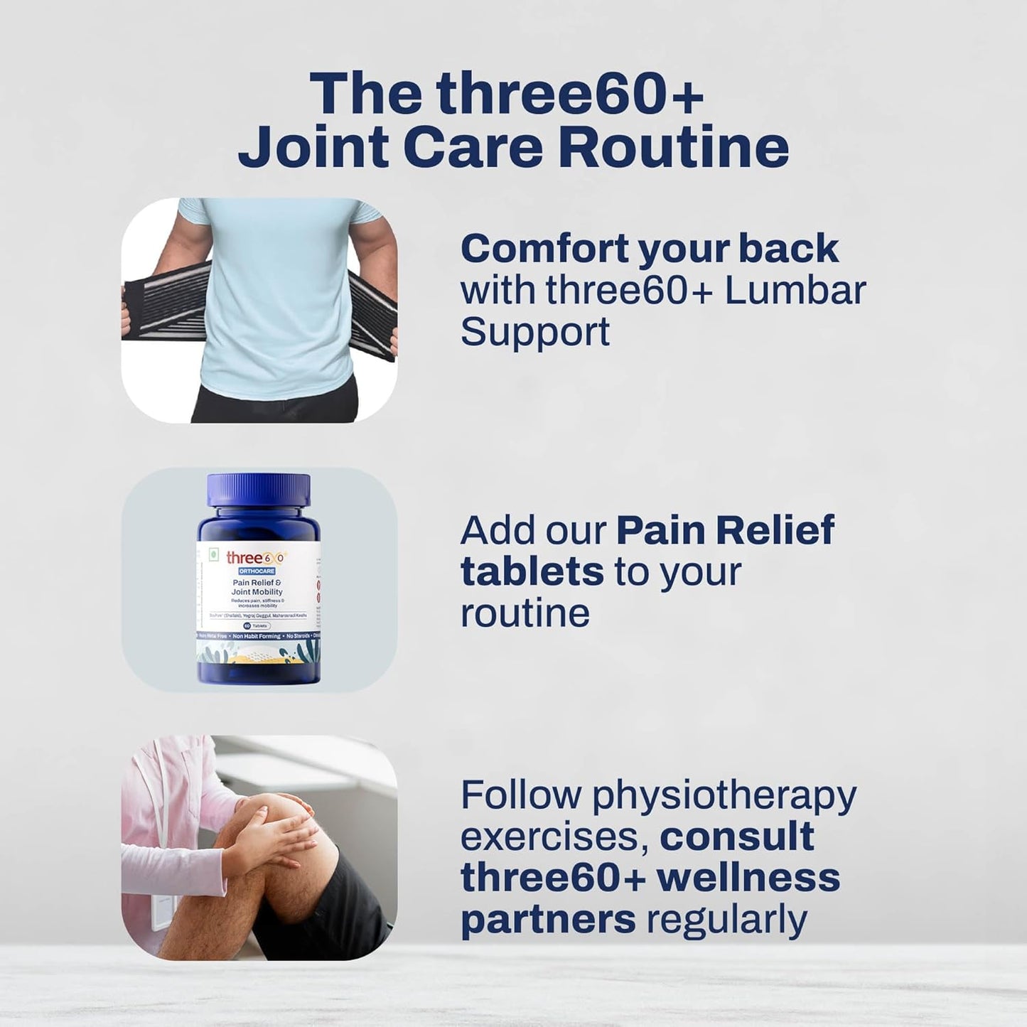 three60+ Back Pain Relief Belt | Waist Belt for Back Pain for Woman & Men | Lumbar Support with Adjustable Strap to Improve Posture, Spine Alignment | Size M - (32-36 Inch) | 1 Unit