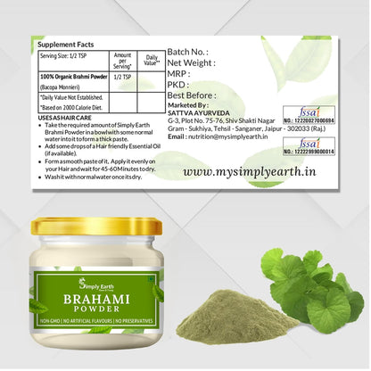 Simply Earth Organic Brahmi (Bacopa Monnieri) 100% Bio Organic Brahmi Leaves Powder for Hair Growth & Skin Care - 100GM