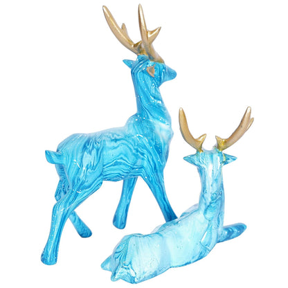 Deer Showpiece For Home Decor & Hiran Showpiece For Office Table Decorative Figurines (Set Of 2, Black) (Blue)