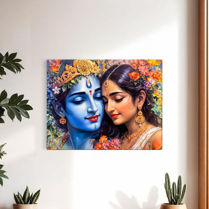 Canvas Radha Krishna Wall Painting, Big Size Wall Art Painting For Living Room, Bedroom, Multicolor, Abstract, 58.0 X 45.0 cm, Set of 1