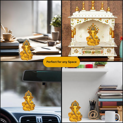 Gold Art India Mango Terracotta Finish Ganesha for Car Dashboard Home Decor Gifting Diwali Birthday Festivals 3.5 x 2 Inches