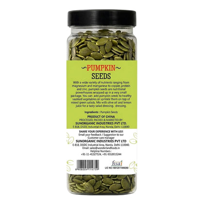 Wonderland Foods 200g Roasted Pumpkin Seeds (Kaddu Seeds) Jar | Premium Nutrient-Rich Snack, Crafted for Wellness & Vitality | Full of Protein, Antioxidants, & Fibre