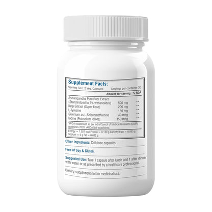 Biotrex Nutraceuticals Thyroid Care Supplement With Ashwagandha, Kelp, Selenium, L-Tyrosine & Iodine | Supports Thyroid Health & Mood Balance | Enhances Energy - 60 Vegetarian Capsules