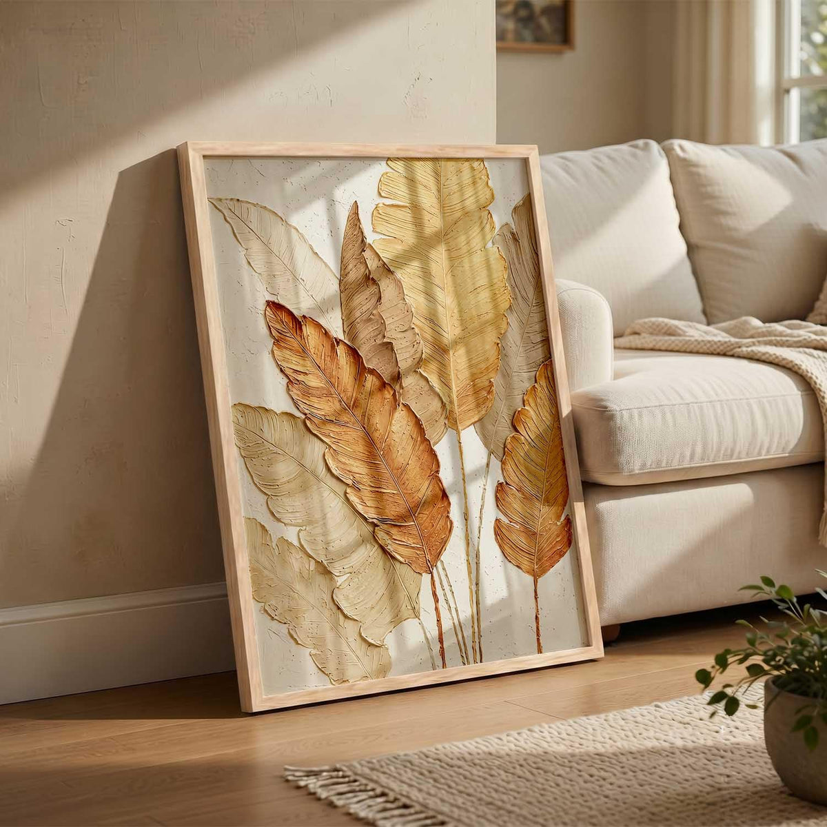 Brown Leaf Aesthetic Modern Art Wall Painting | Home Decoration Floral Painting With Frame For Living Room Bedroom Wall Decor | Textured Digital Reprint Set of 1 Size (13X17 INCH)