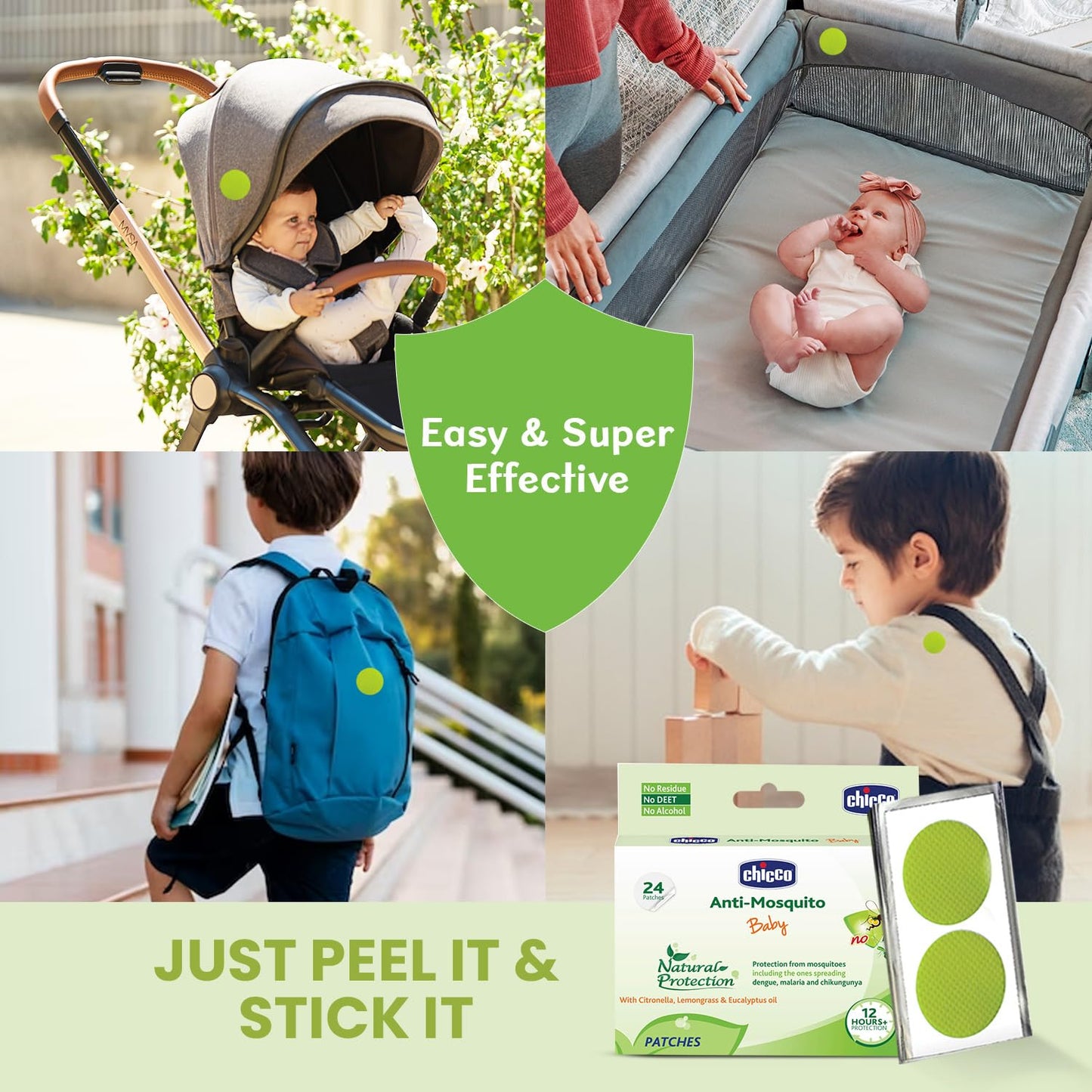 Chicco Anti-Mosquito Baby Patches with the natural protection of 12+ Hours, 1 Pack (24 Patches Inside)