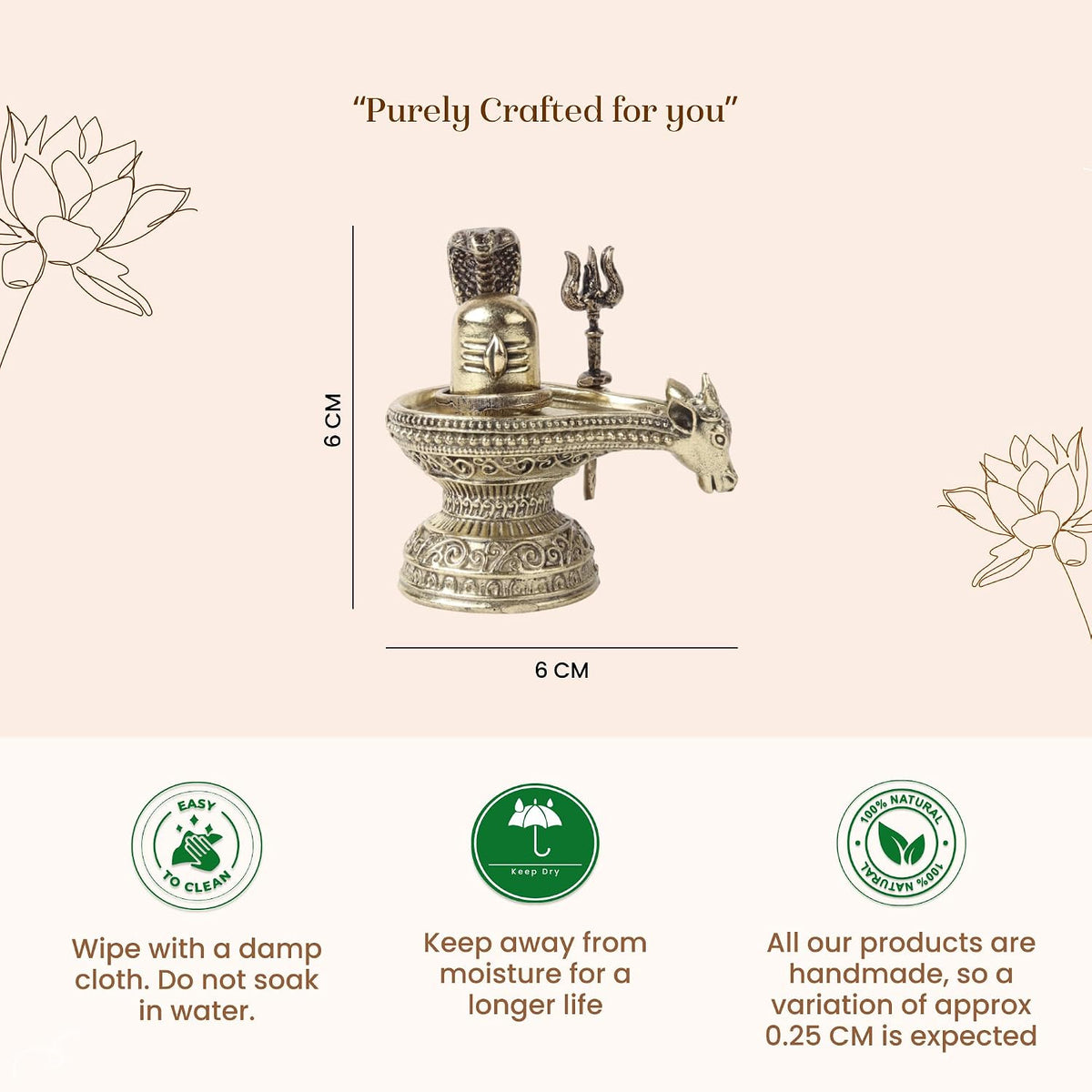 Brass Shivling with Nandi Face, Trishul & Nag | Shiva Idol for Pooja & Home Temple | Auspicious Brass Gift Item (Design09: L6 x W4 x H6 cm)