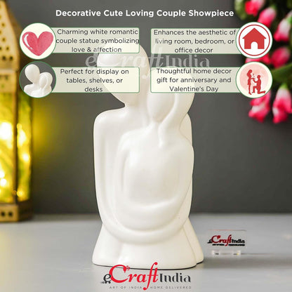 eCraftIndia Resin White Romantic Couple Showpiece| Decorative Cute Loving Couple Statue Figurines| Home Decor Items for Living Room Bedroom Hall Office| Home Decor Gifts for Anniversary Valentines Day