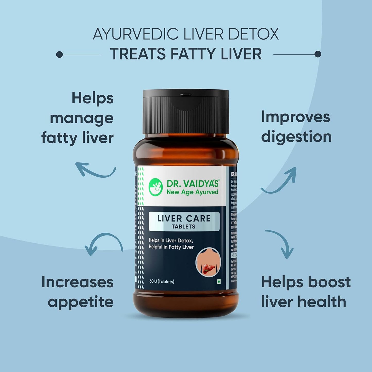 Dr. Vaidya Liver Care Tablets | Ayurvedic Fatty Liver Support, Detox & Cleanse | Improves Liver Health, Digestion & Metabolism | Herbal Supplement with Ayurvedic Herbs | 60 Tablets