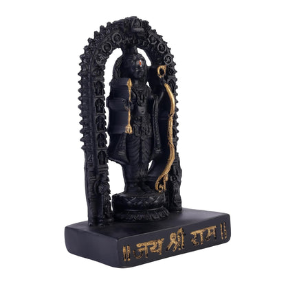 6.5 Inch Lord Ram Idol with Decorative Arch | Black Finish Ram Murti for Home Temple, Mandir, Pooja Room & Office Desk | Spiritual Showpiece for Worship, Festive Décor & Gifting