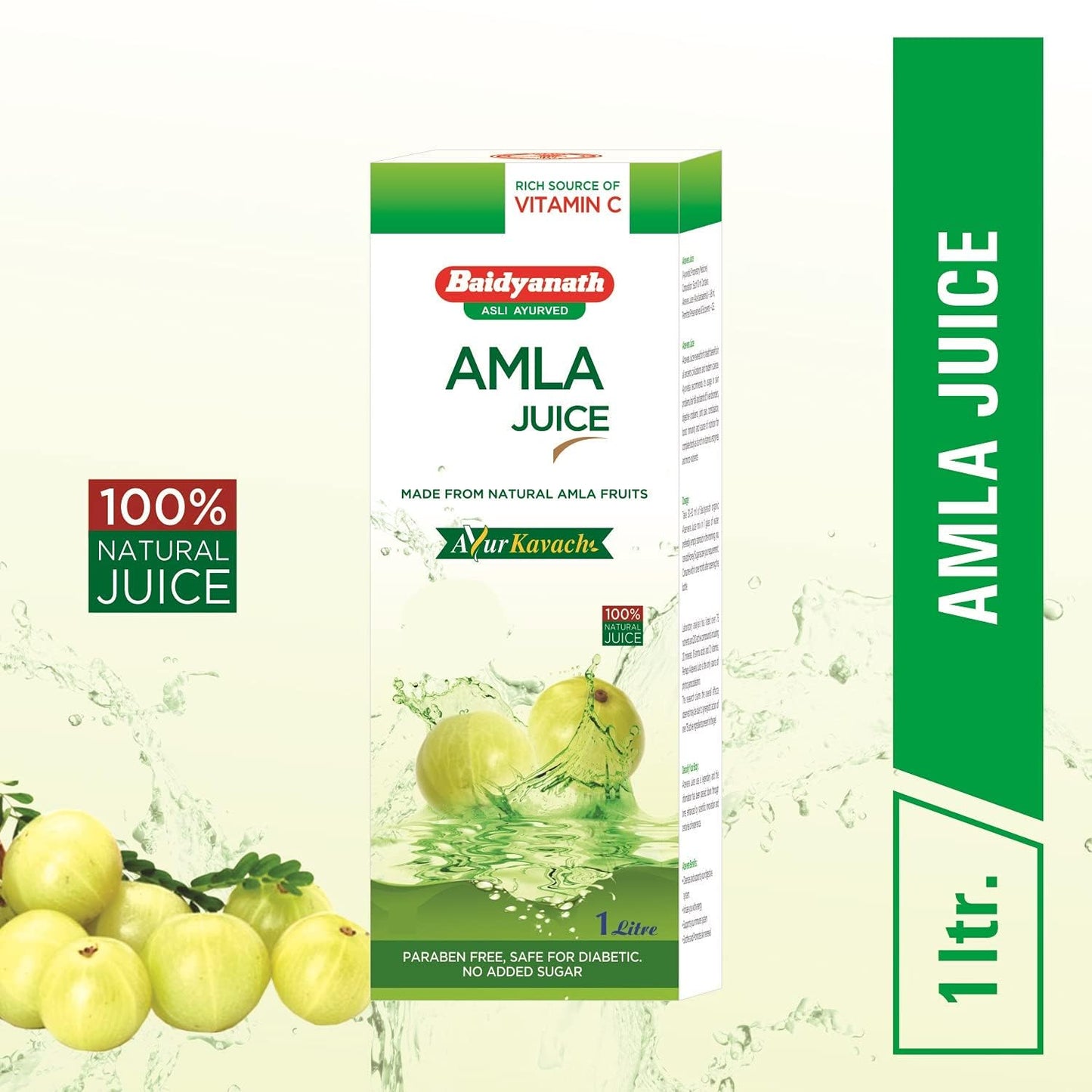 Baidyanath Jhansi Asli Ayurved Amla juice 1L Rich In Vitamin C | Immunity Booster | Safe for Diabetic No Added sugar | Paraben free | Cold-Pressed, Pure & Natural