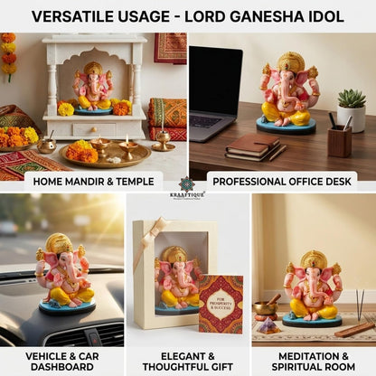Chaturbhuj Lalitasana Ganesha Idol | Marble Ganpati Murti for Home Decor, Office Desk & Car Dashboard | Ideal Diwali Gift & Housewarming Decoration | 11 CM